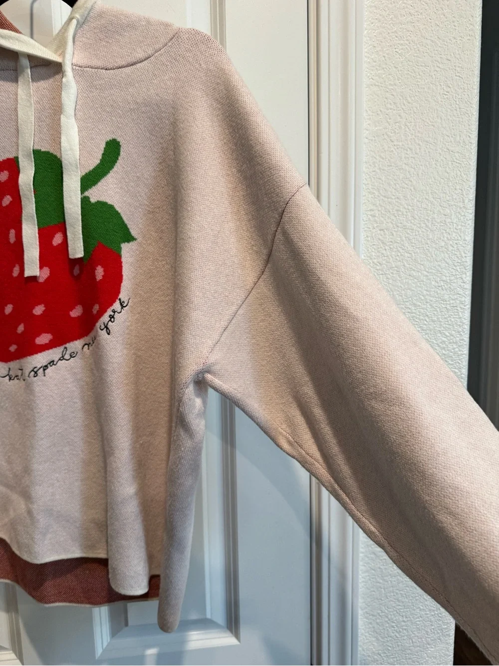 kate spade Cream Crewneck Sweater with Red Strawberry Graphic